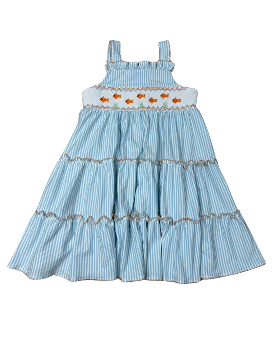 Whimsy Bay Goldfish Gang Smocked Tiered Dress