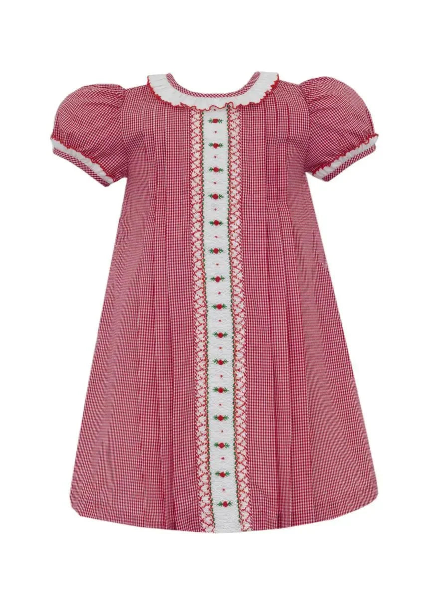 Anavini Sophie Red Gingham Smocked Holly Short Sleeved Dress