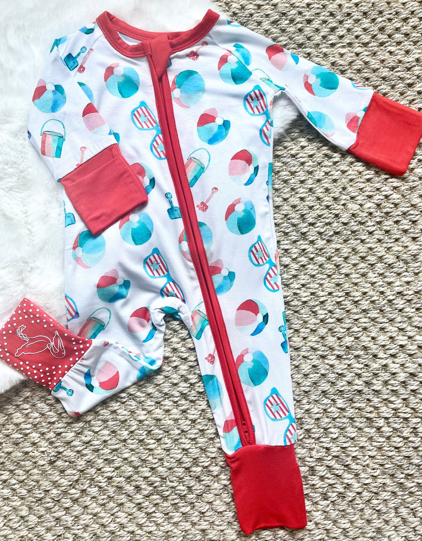 Sweet Bay Clothing Patriotic Beach Toys Zipper Onesie