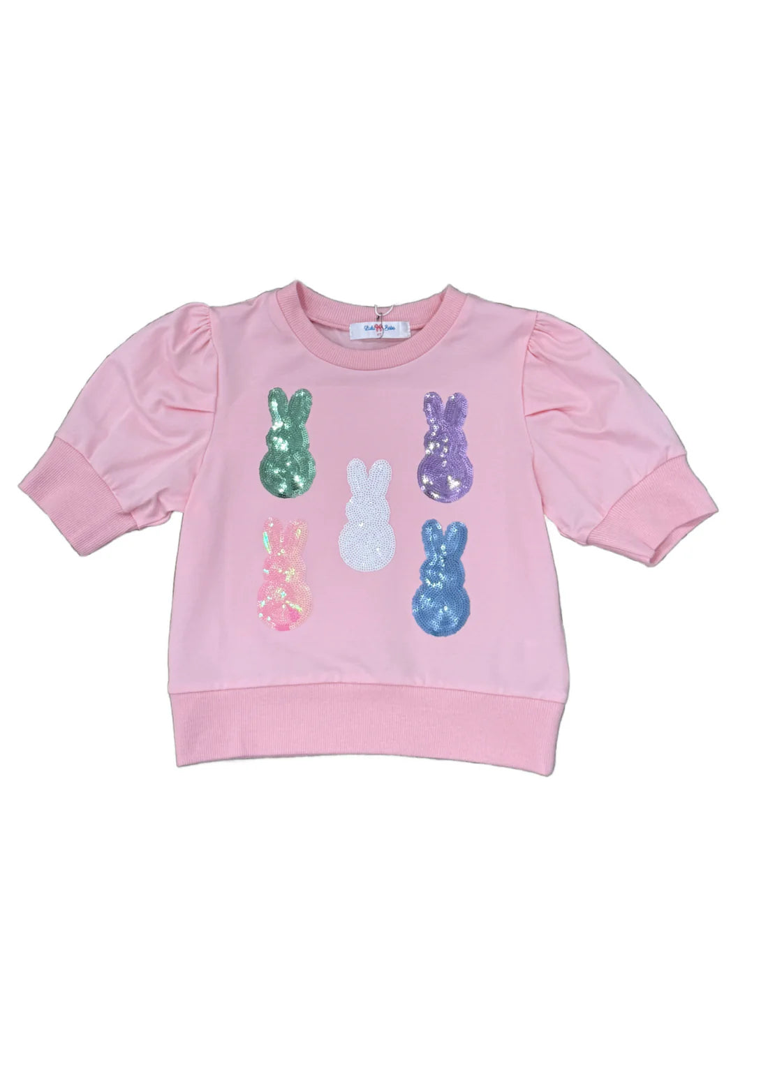LuLu BeBe Easter Peeps Sequin Puff Sleeve Top Light Pink