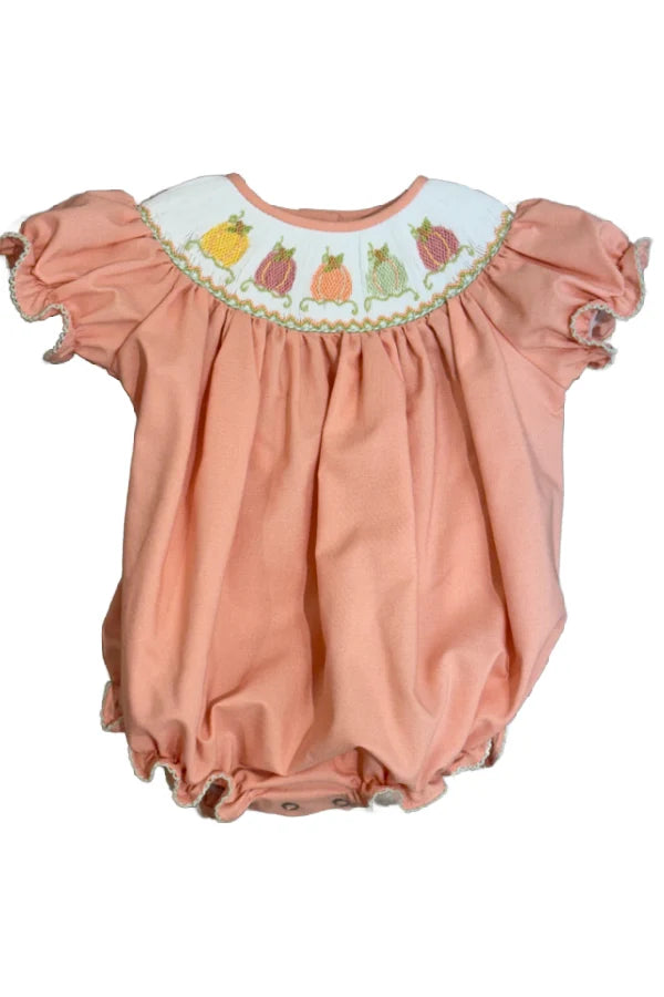 Lulu Bebe Emmie Pumpkin Smocked Bishop Bubble