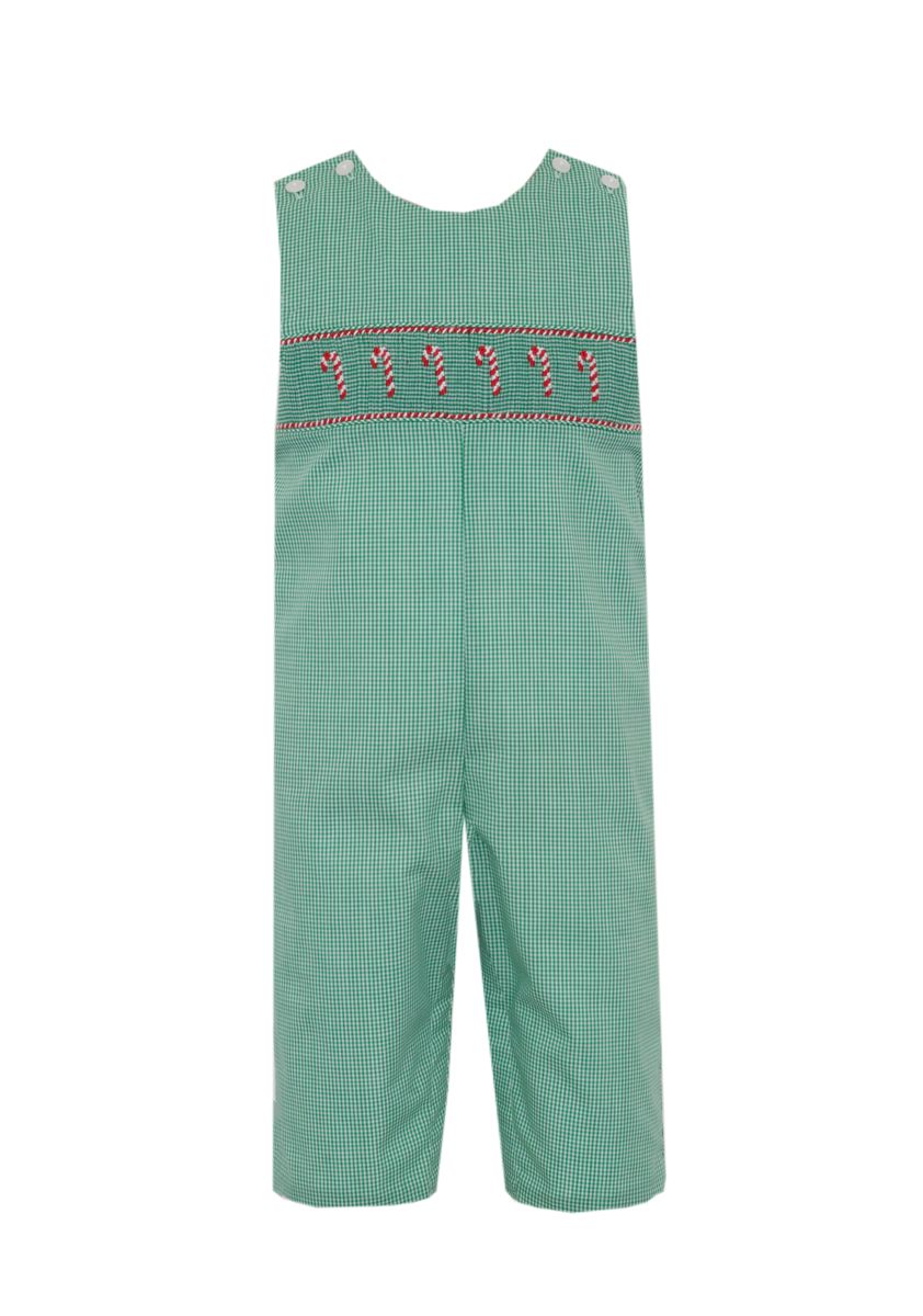 Petit Bebe Candy Cane Boy's Green Gingham Long Jon Jon