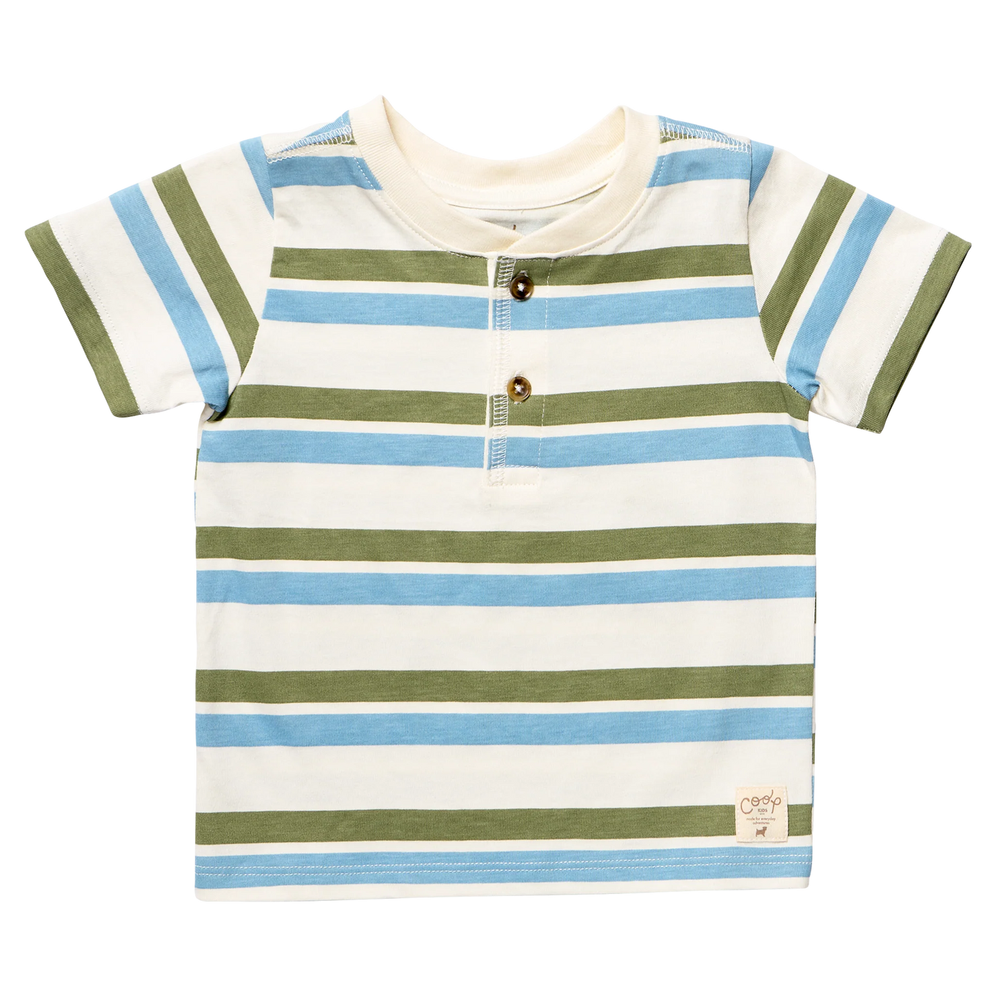 Coop by Pink Chicken scout henley - green and blue stripe