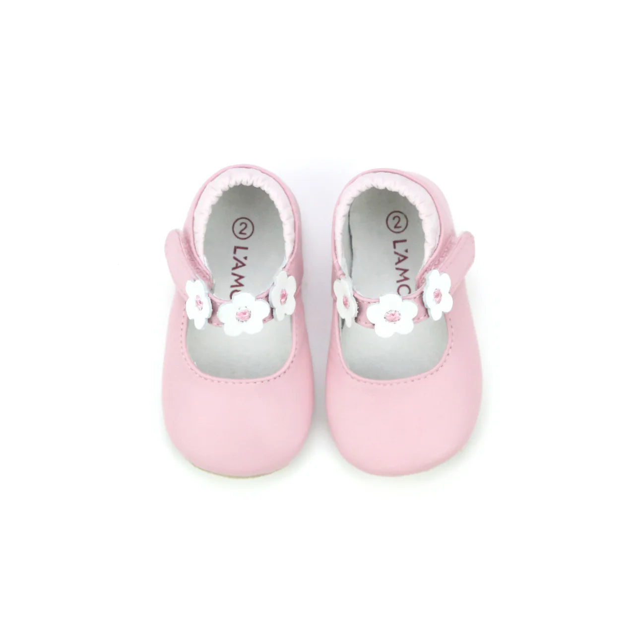 L'Amour Shoes Hope Soft Leather Flower Strap Crib Mary Jane (Infant)