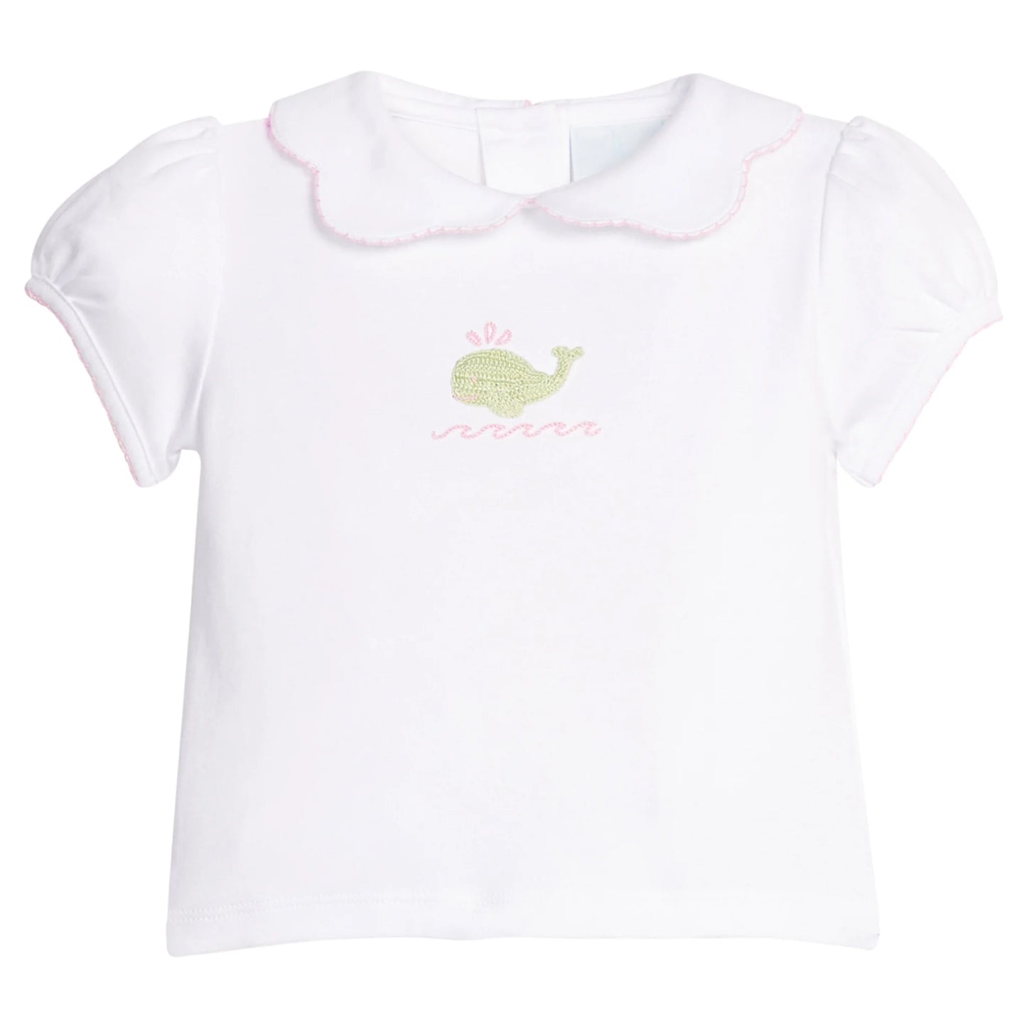 Little English Crochet Peter Pan Blouse--Pink Whale