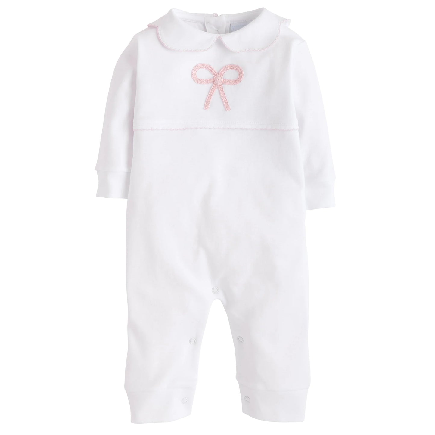 Little English Crochet Playsuit--Pink Bow