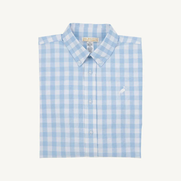 Beaufort Bonnet Dean's List Dress Shirt Beale Street Blue Gingham with Worth Avenue White Stork