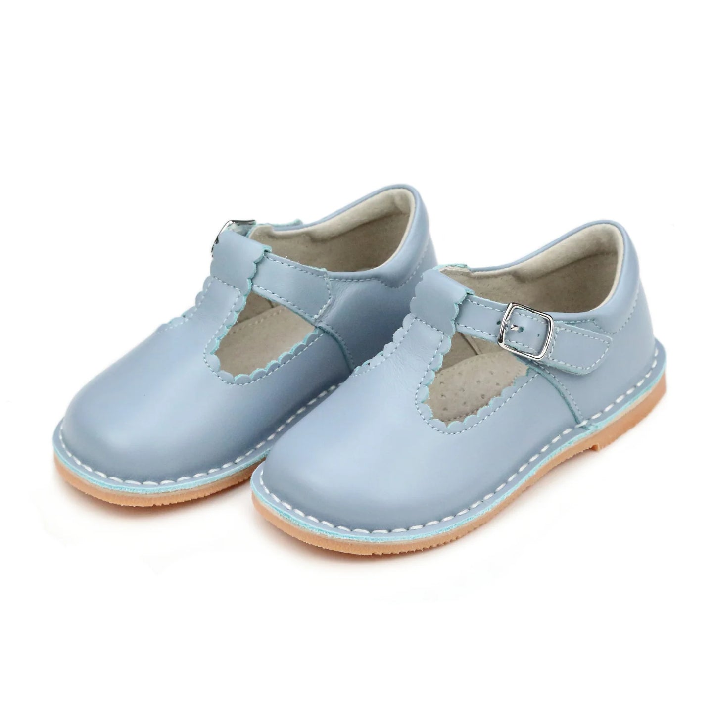 L'Amour Selina Scalloped T-Strap Mary Jane--Dusty Blue