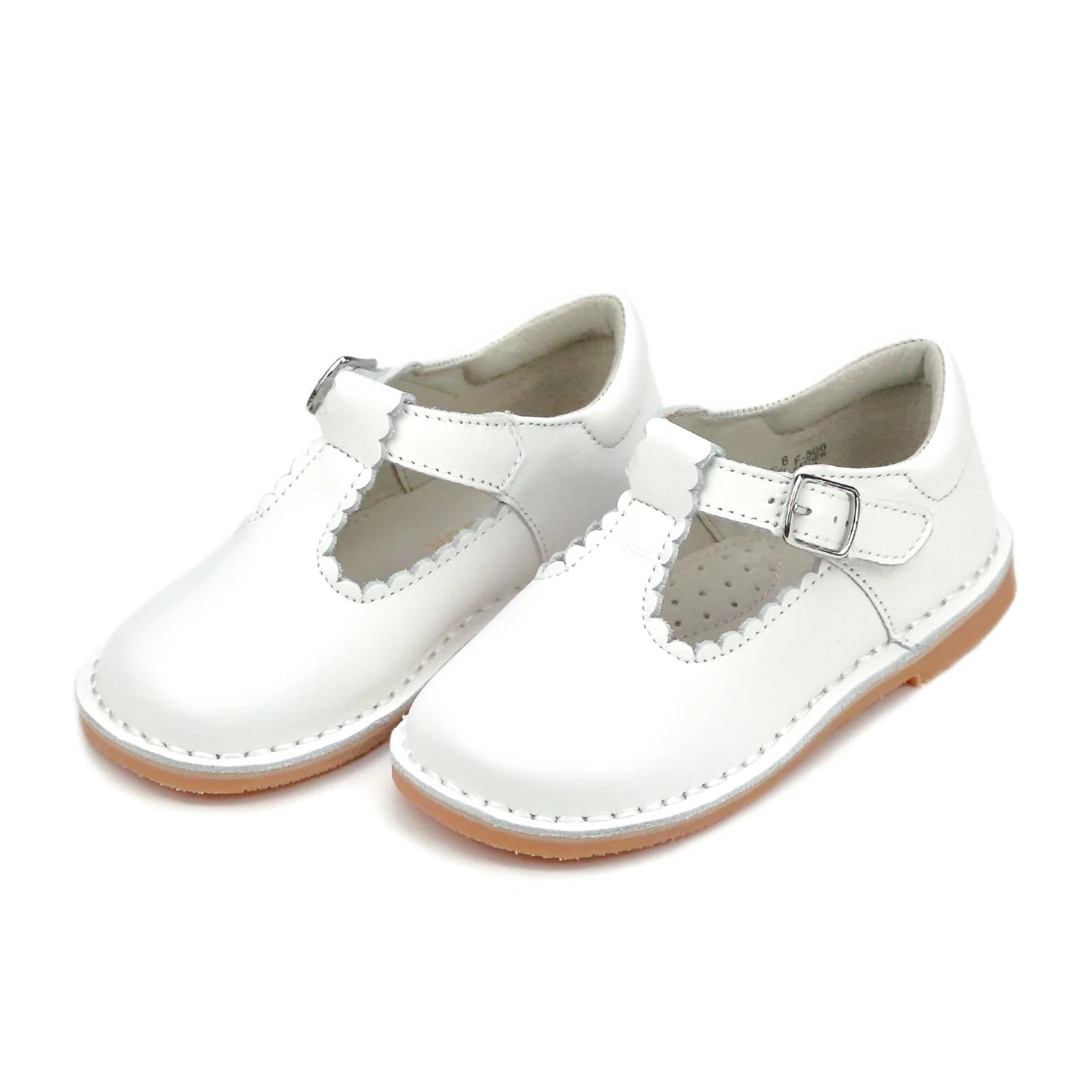L'Amour Selina Scalloped T-Strap Mary Jane Shoes-White