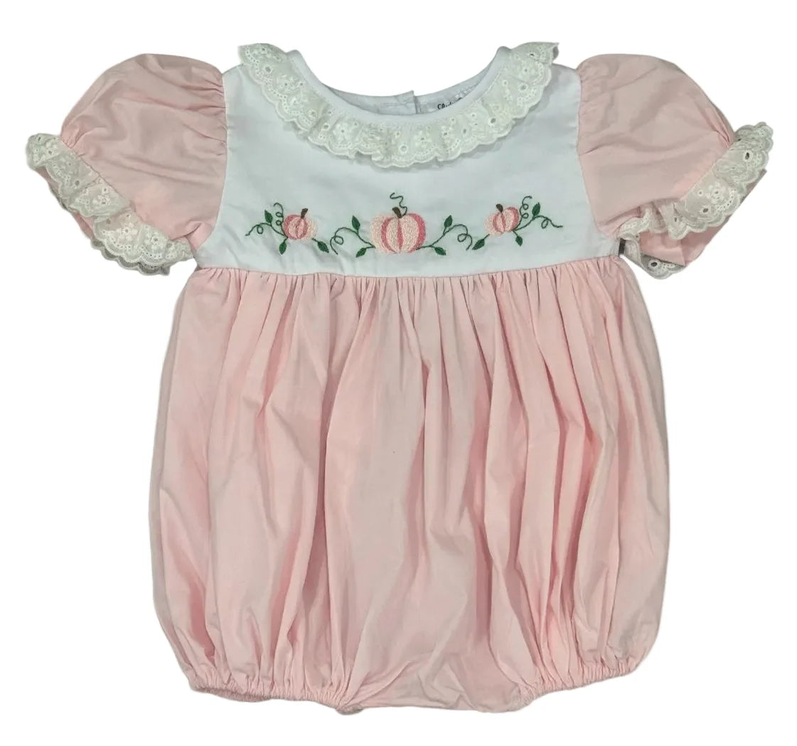 Lulu Bebe Pink Embroidered Pumpkin Bubble Ruffle Collar