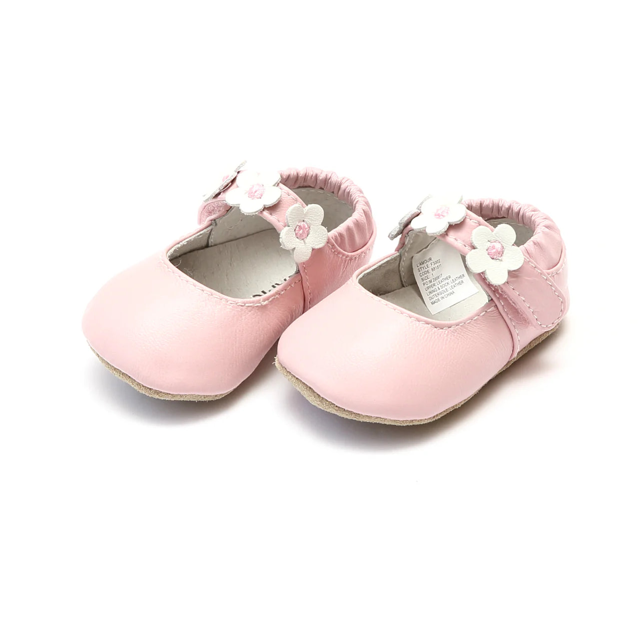 L'Amour Shoes Hope Soft Leather Flower Strap Crib Mary Jane (Infant)