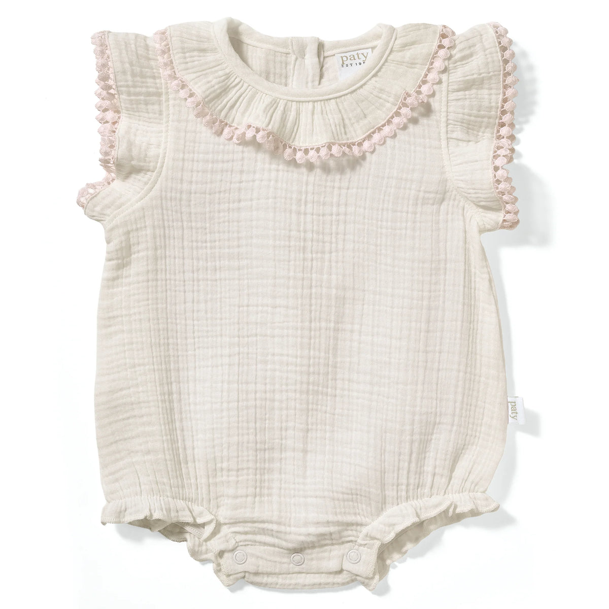 Paty Muslin Bubble Pom Trim White/Pink