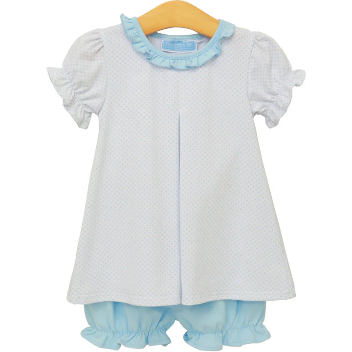 Trotter Street Harriet Bloomer Set- Light Blue Bitty Dot