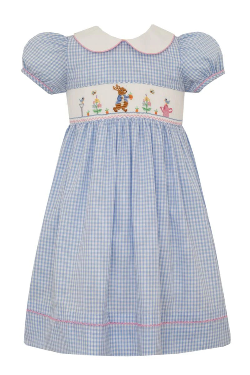 Anavini Smocked Peter Rabbit Blue Gingham Dress