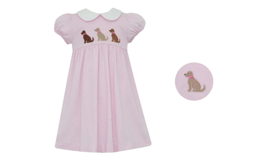 Claire and Charlie Labrador Girl's Pink Knit Stripe Dress