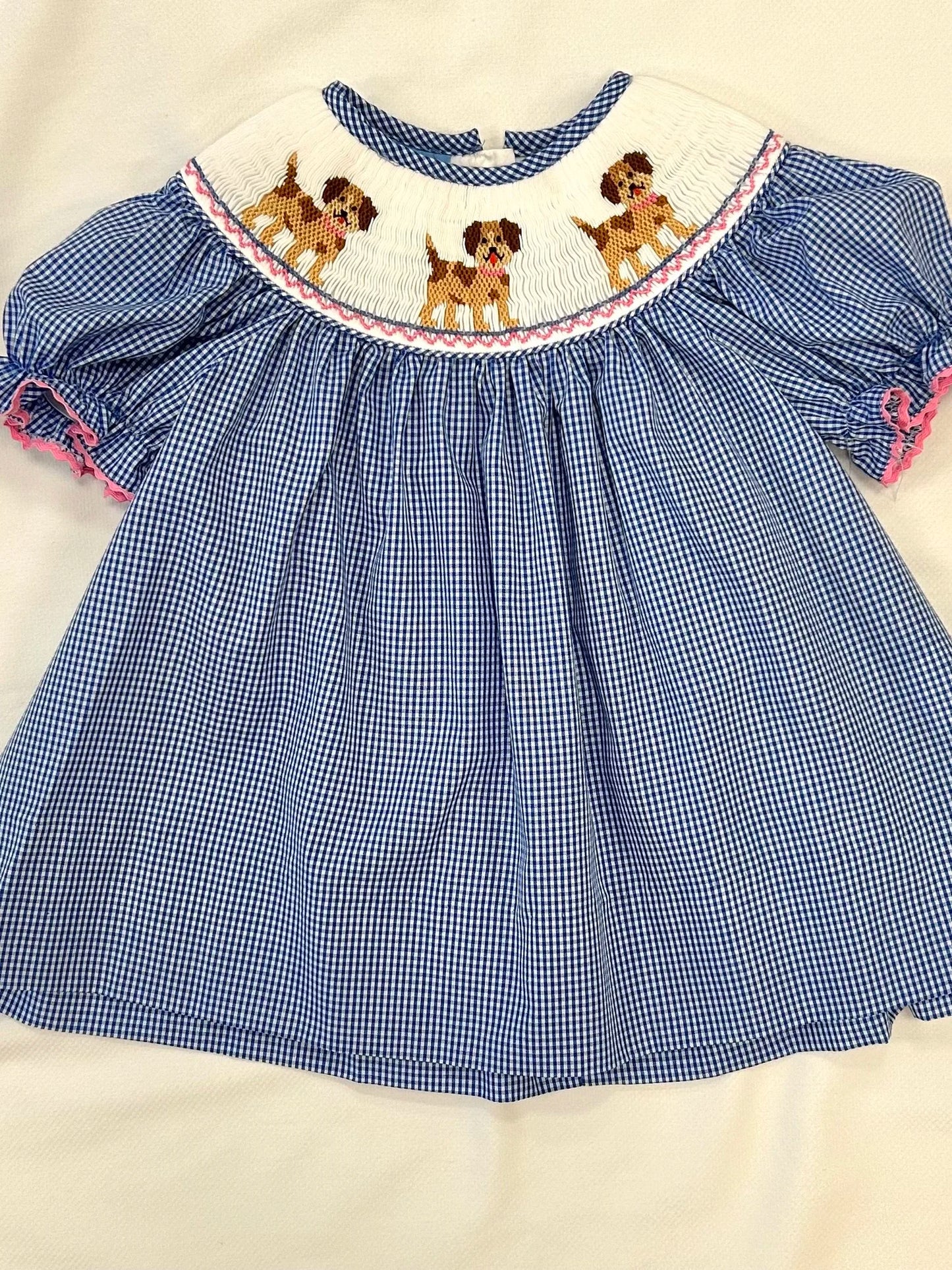 Anavini Puppies Royal blue gingham bishop with Insert Short Sleeve
