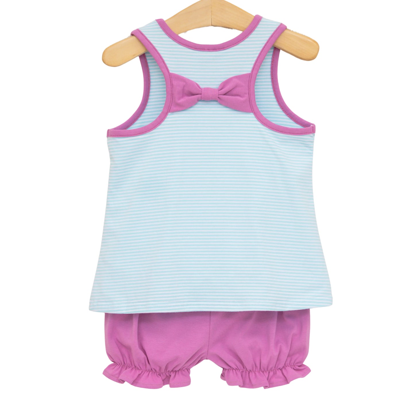 Jellybean by Smock Candy Abby Bow Back Bloomer Set- Aqua Stripe and Fuchsia