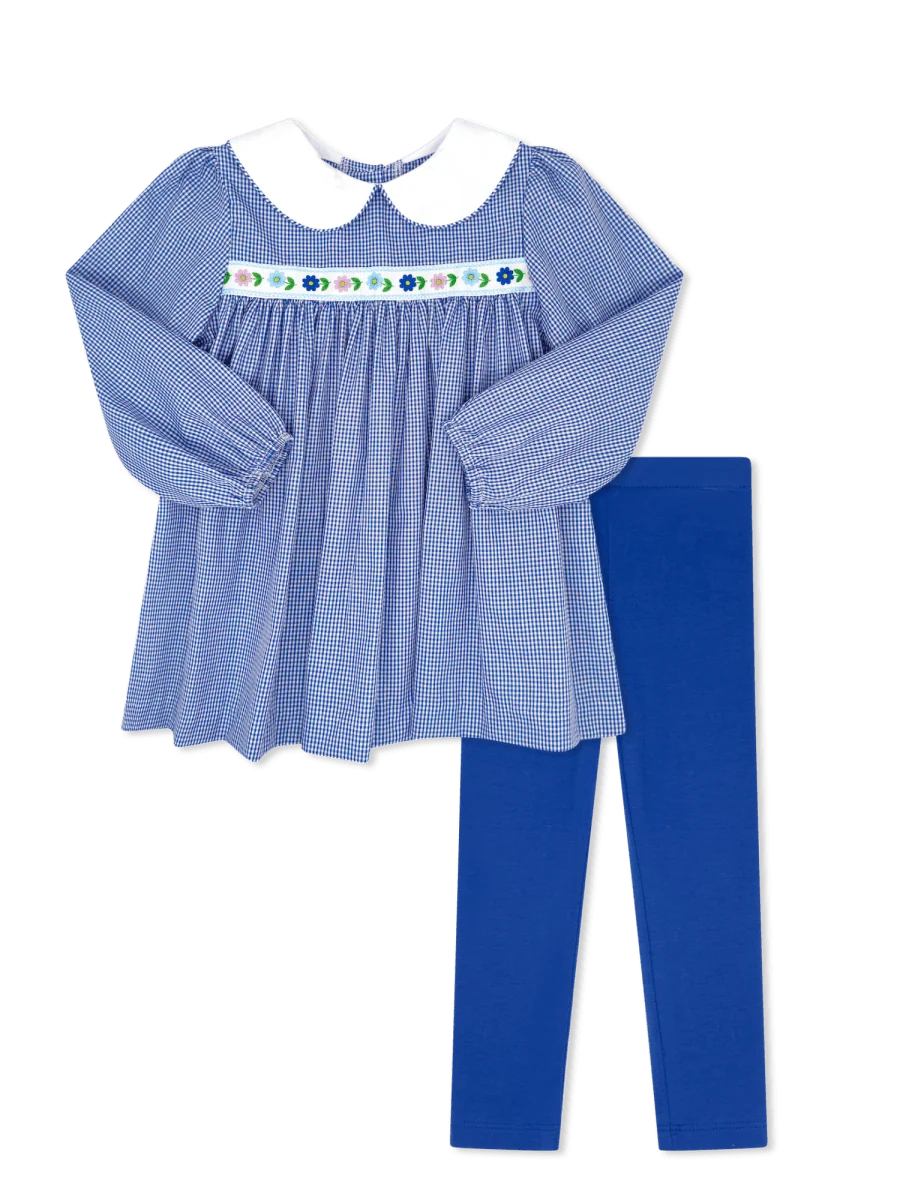Lullaby Set Layla Legging Set--River Royal Gingham/Flowers