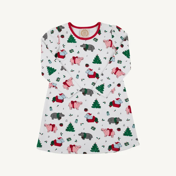 Beaufort Bonnet Long Sleeve Penny's Play Dress--I Want a Hippopotamus/Richmond Red