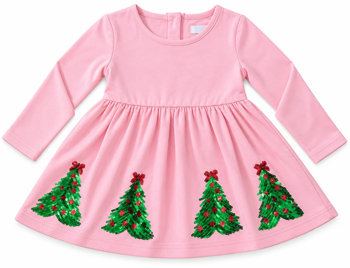 Lulu Bebe Light Pink Clara Christmas Tree Sequin Dress