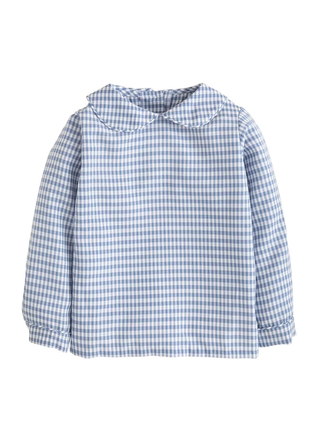 Little English Peter Pan Shirt--Gray Blue Gingham