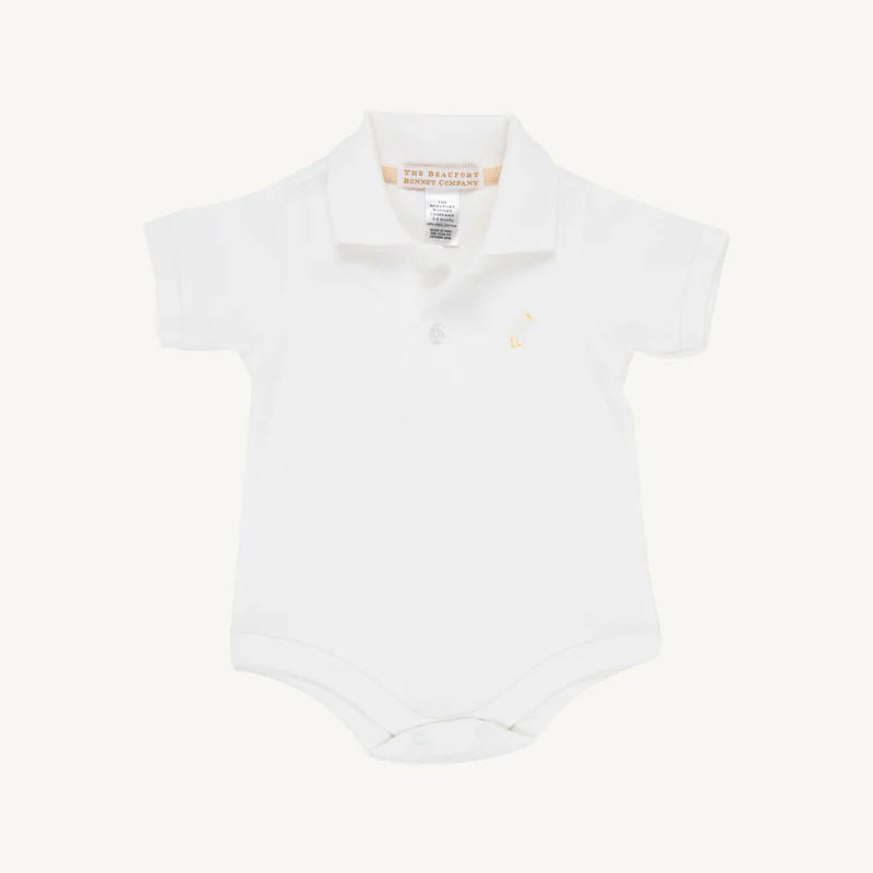Beaufort Bonnet Prim and Proper Polo Onesie --Worth Avenue White