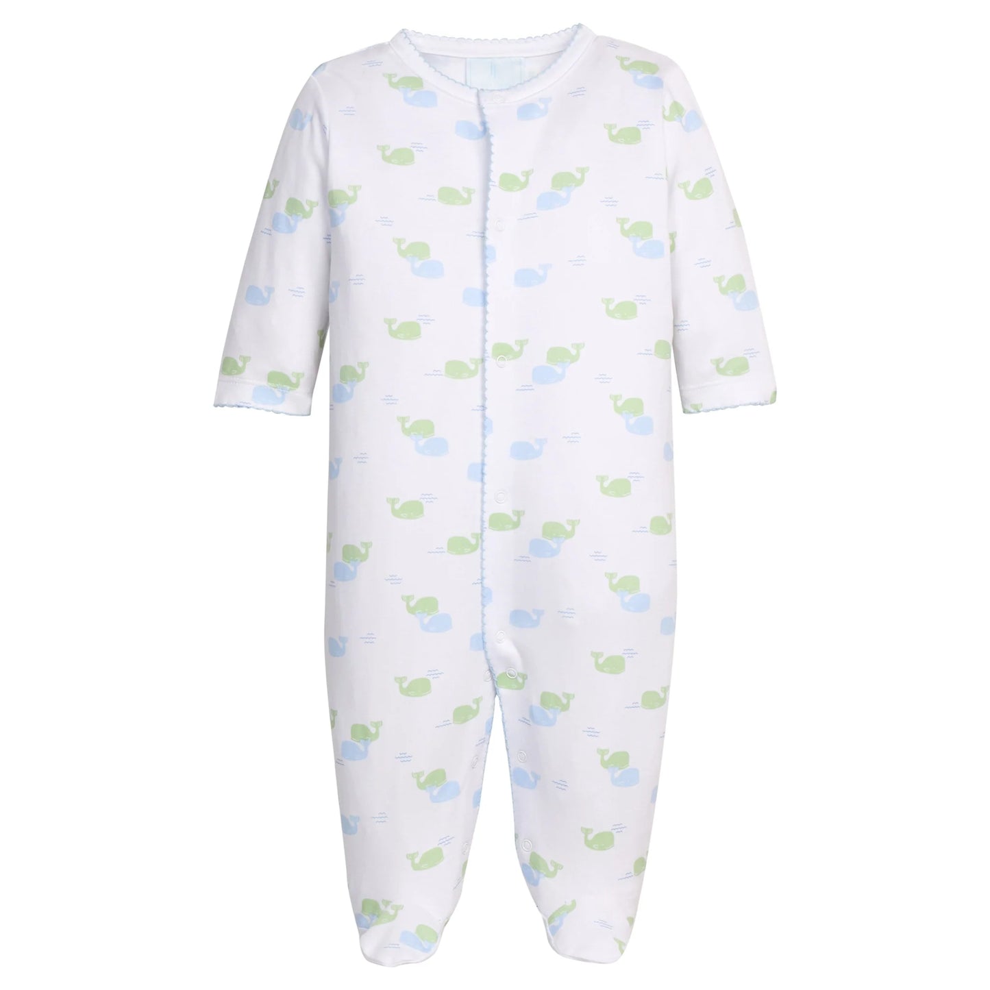 Little English Printed Footie--Blue Whales