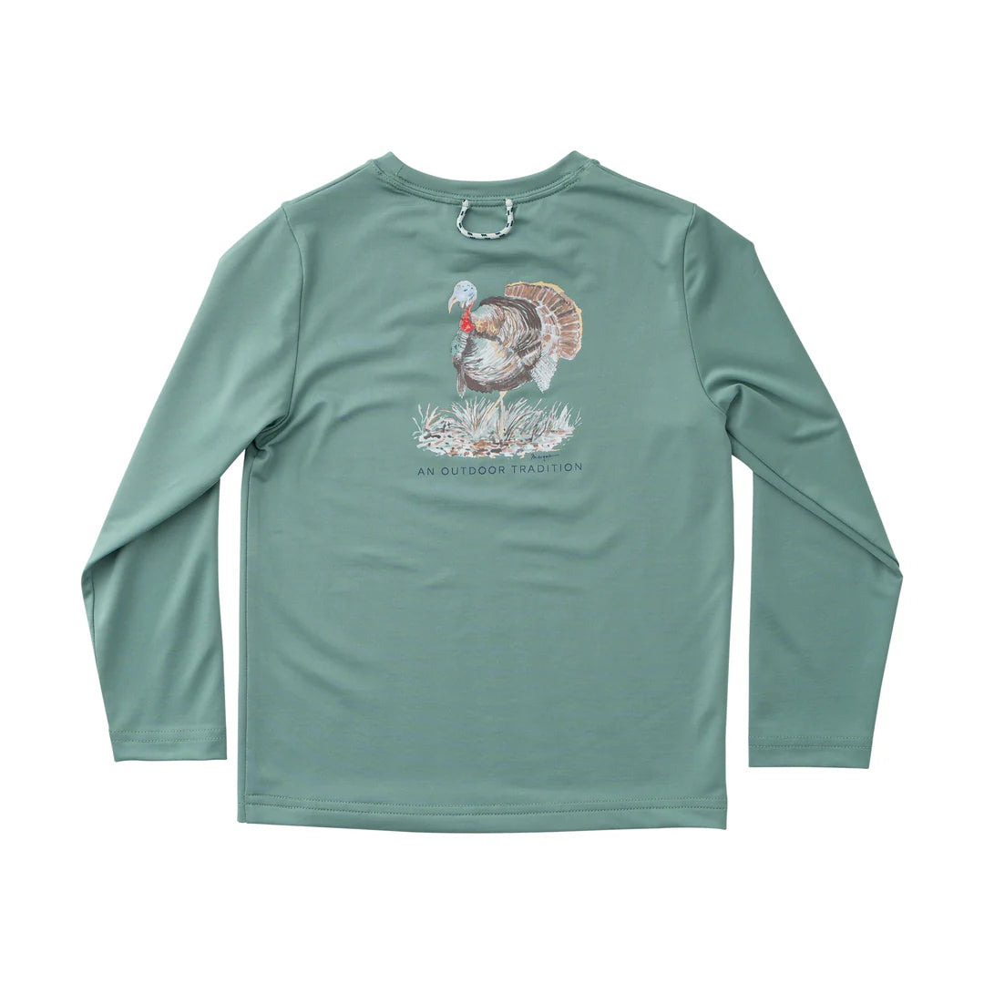 Prodoh Kid's Pro Performance Long Sleeve T-Shirt Frosty Spruce with Turkey Gobbler