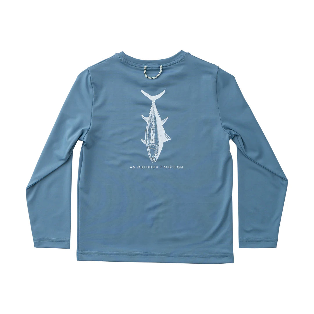 Prodoh Kid's Pro Performance Long Sleeve T-Shirt Copen Blue with Tuna Fish Art