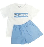 Ruth and Ralph Smocked Blue Ghosts Beau T-Shirt and Shorts Set