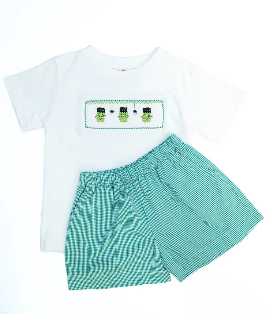 Ruth and Ralph Smocked Frankenstein Beau T-Shirt and Shorts Set