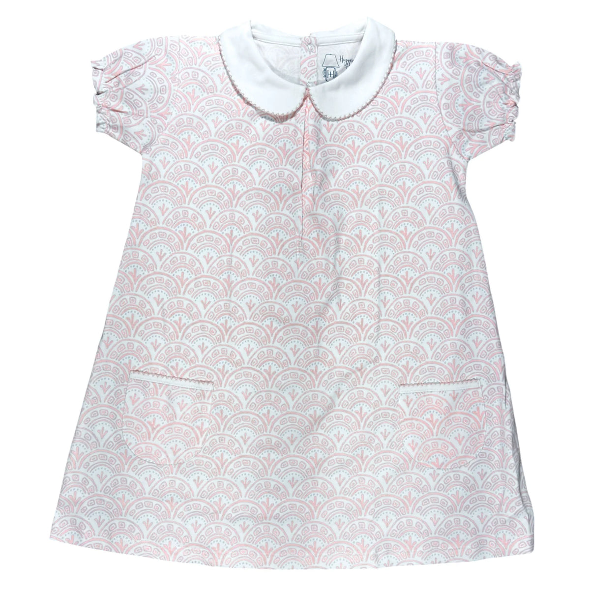 Heyward House Short Sleeve Pocket Twirl Dress--Pink Scallop