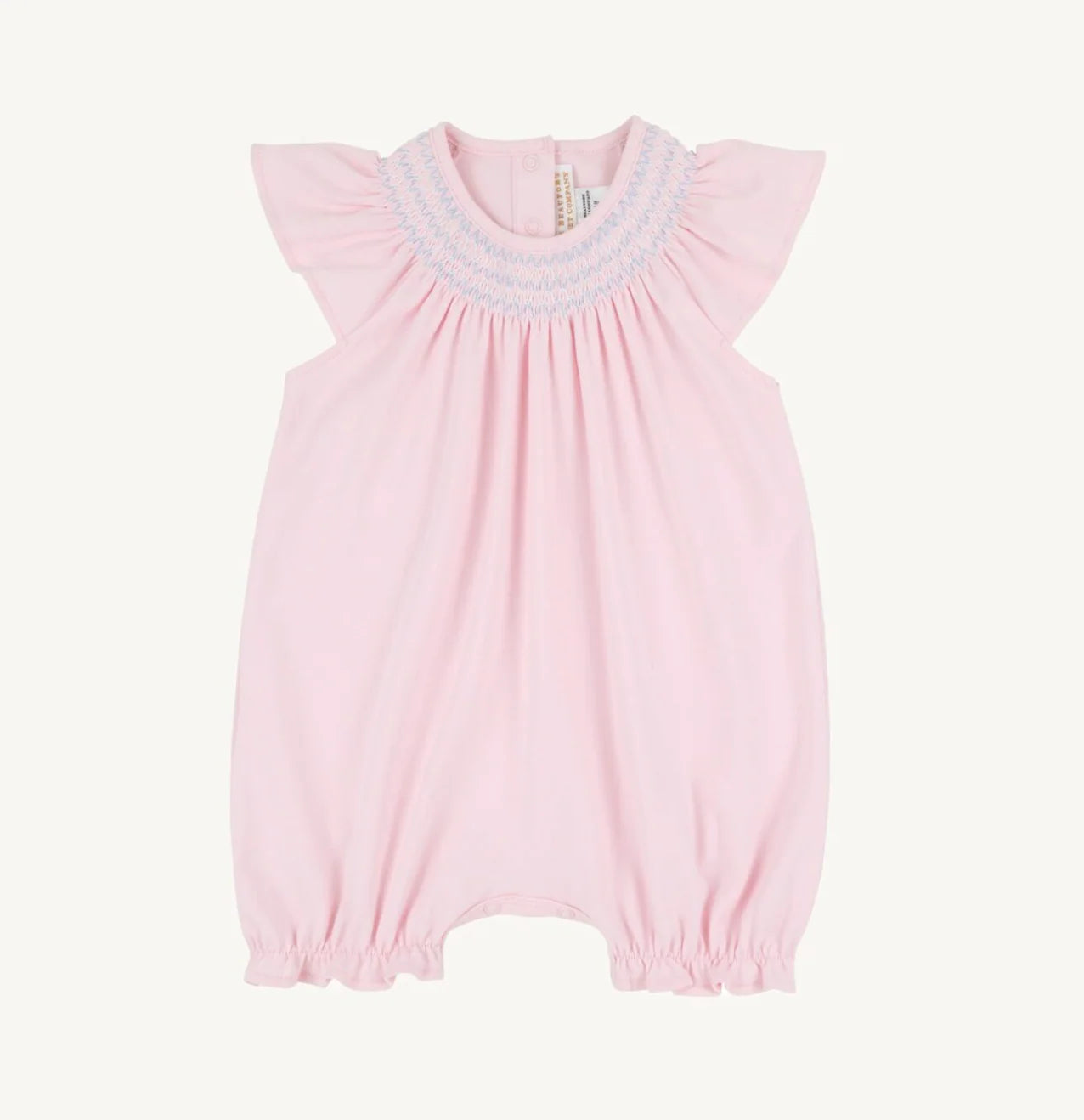 Beaufort Bonnet Sandy Smocked Romper--Palm Beach Pink/Beale Street Blue