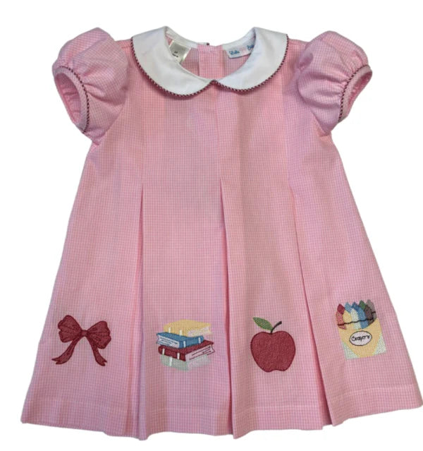LuLu BeBe Pink Gingham Dana School Embroidered Tuck Dress