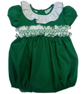 LuLu BeBe Kyra Classic Green Smock Ruffle Sash Collar Bubble