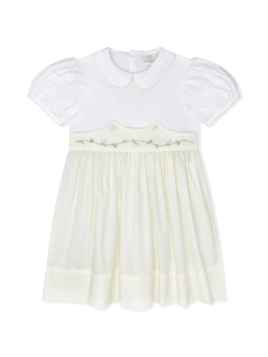 Lullaby Set Sunday's Best Dress-Blessings Yellow Bottom with Blessings White Top and Floral Embroidery