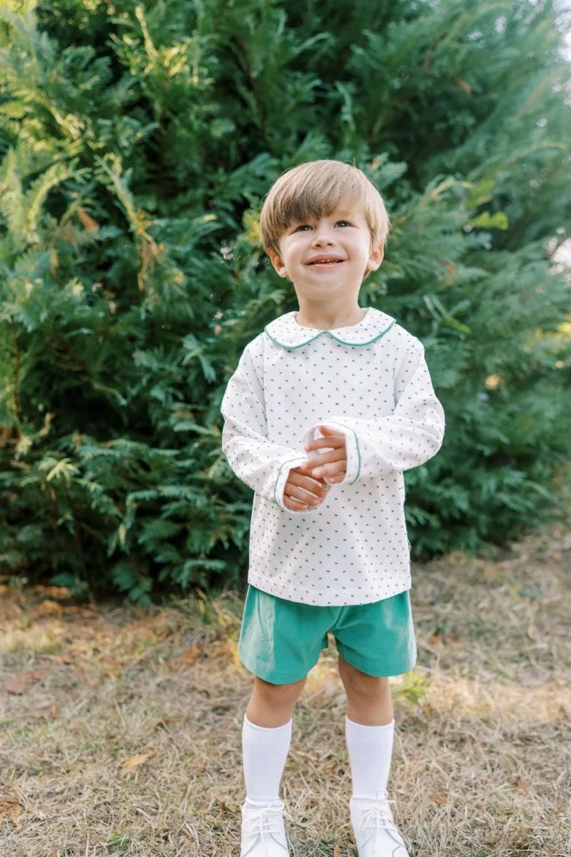 Lullaby Set Sibley Short Set Long Sleeve--Mistletoe Green Swiss Dot