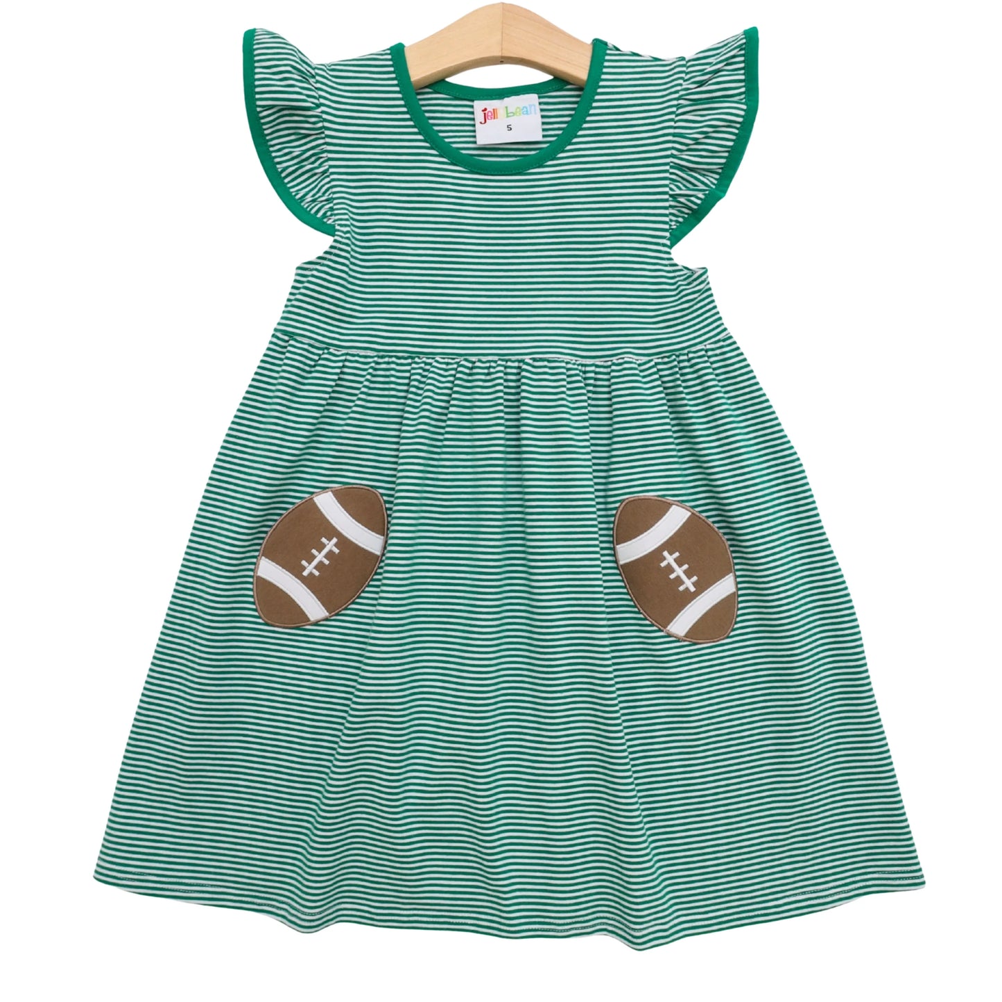 Jellybean Let's Cheer! Football Pocket Dress--Green Stripe