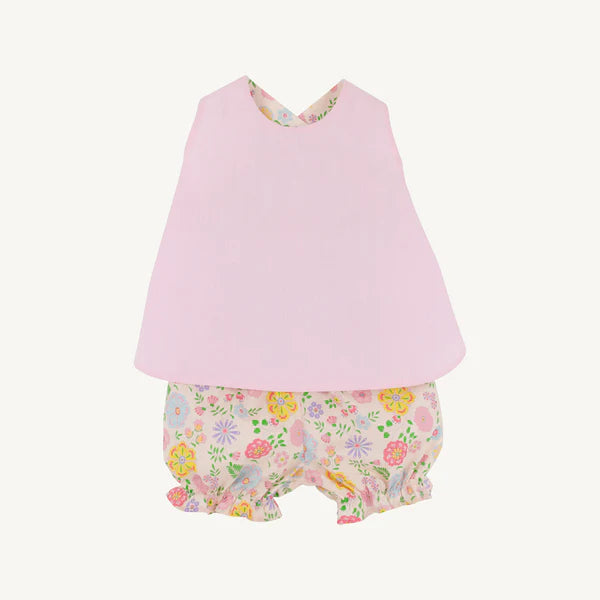Beaufort Bonnet Betsey Bow Back Set--Boca Grande Begonia/Hamptons Hot Pink Pique Stripe
