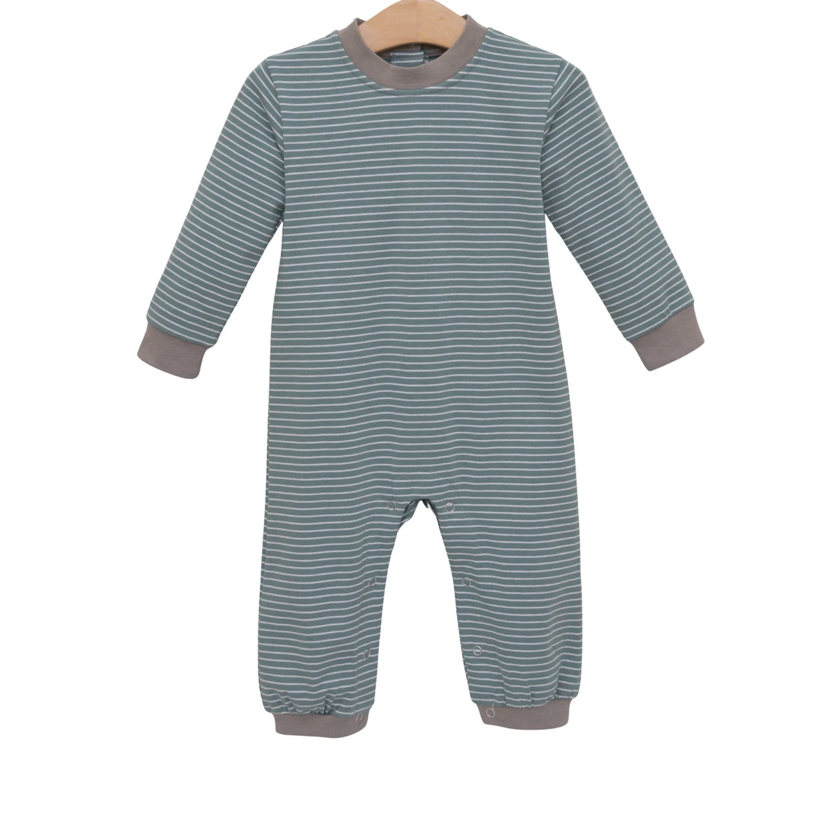 Trotter Street Miller Romper--Sage Stripe/Beige