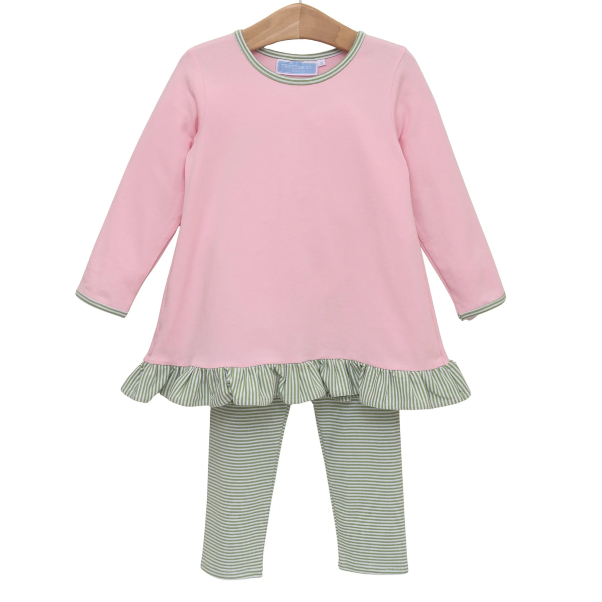 Trotter Street Mila Pant Set--Green Stripe/Light Pink
