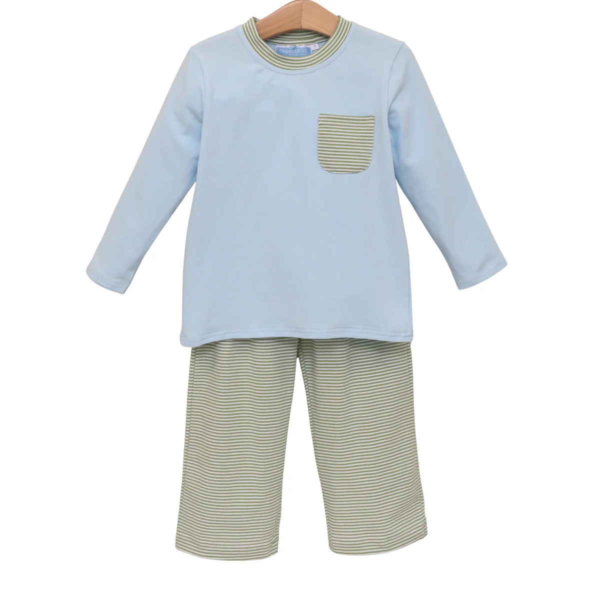 Trotter Street Preston Pant Set--Green Stripe/Light Blue