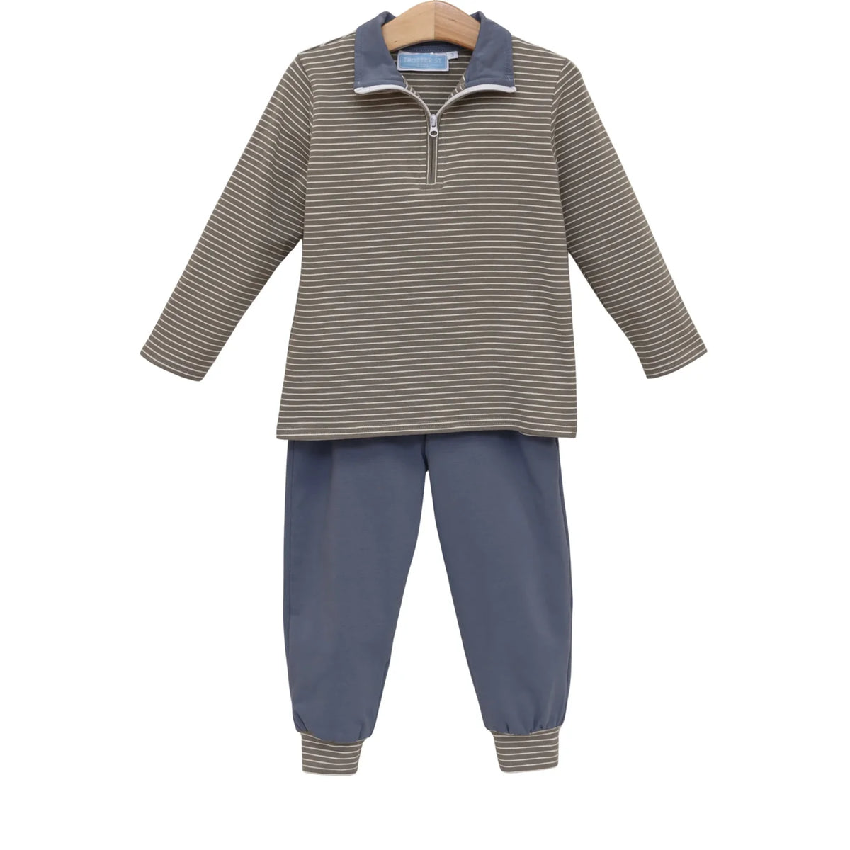 Trotter Street Tucker Pullover Set-Beige Stripe/Blue
