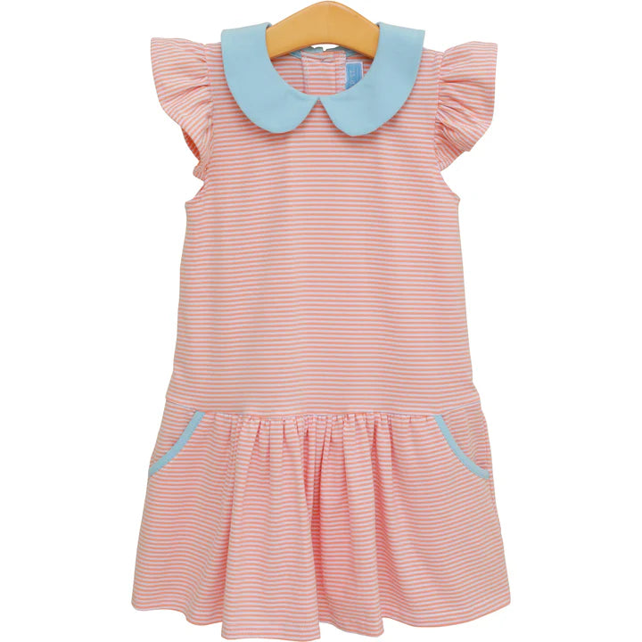 Trotter Street Genevieve Dress--Coral Stripe/Light Blue