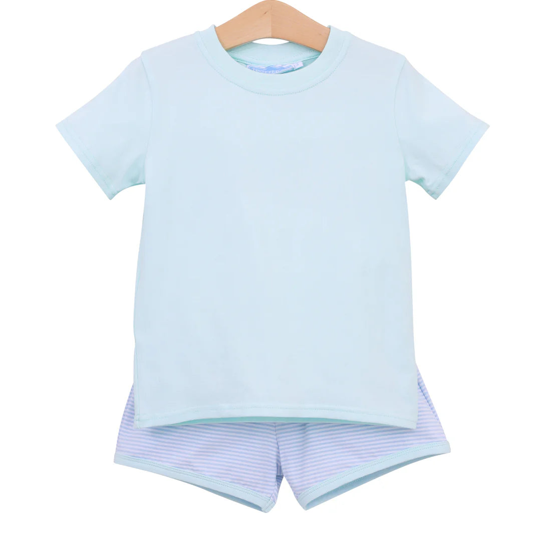 Trotter Street Thomas Short Set-Light Blue Stripe/Light Mint