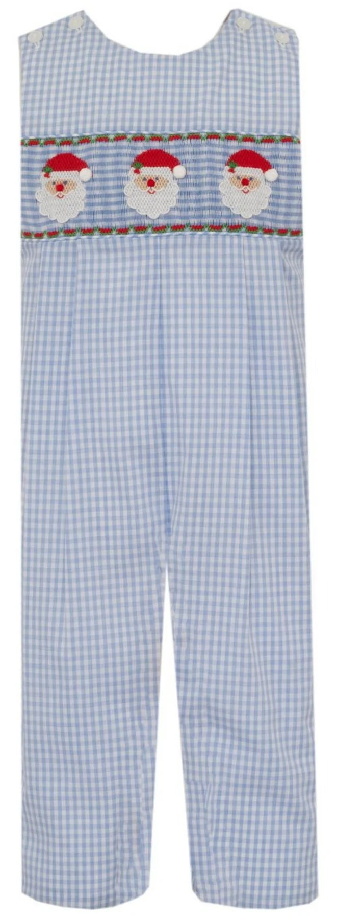 Anavini Santa Face Boy's Blue Gingham Long John John