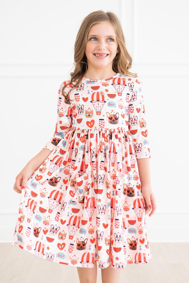 Mila and Rose Puppy Love 3/4 Sleeve Pocket Twirl Dress
