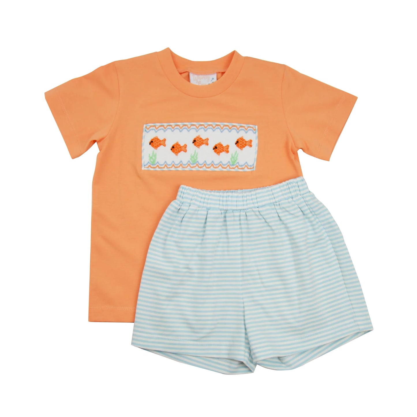 Whimsy Bay Goldfish Gang Smocked Short Set
