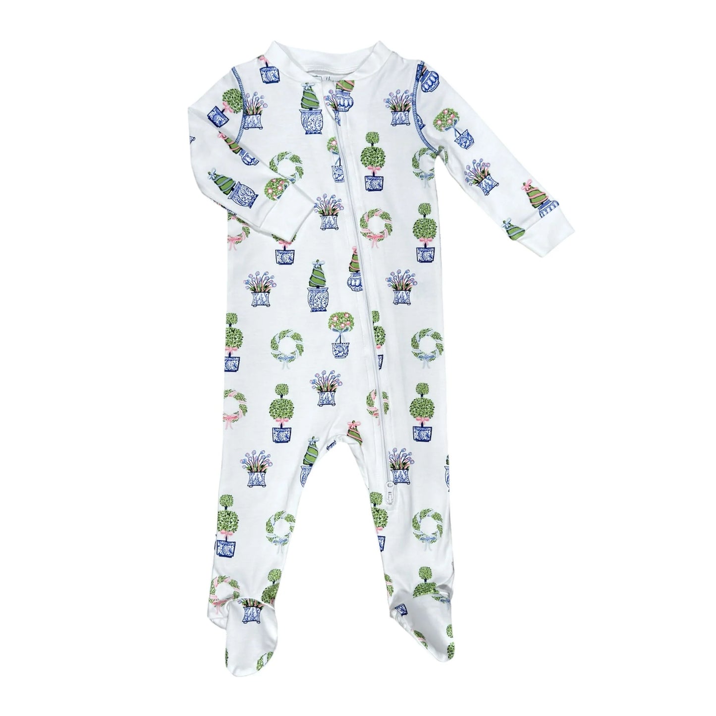 Heyward House Footed Zipper Pajama--Spring Topiaries