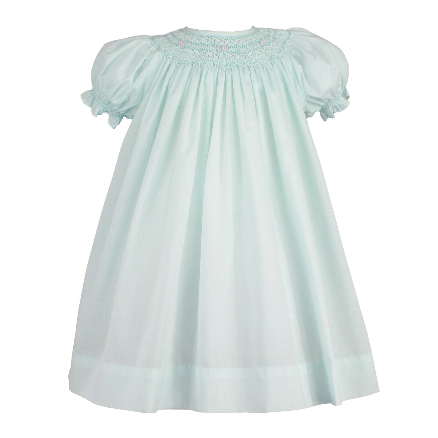 Petit Ami Bishop Smocked Daygown with Pearls-Mint